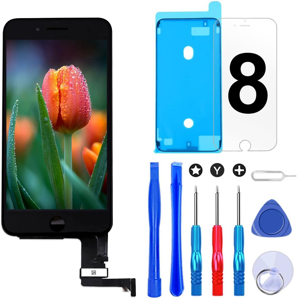 Detalle de Brinonac iPhone 8 / SE 2020 4.7-inch Screen Replacement (LCD Digitizer) – Black, full set with tools & screen protector