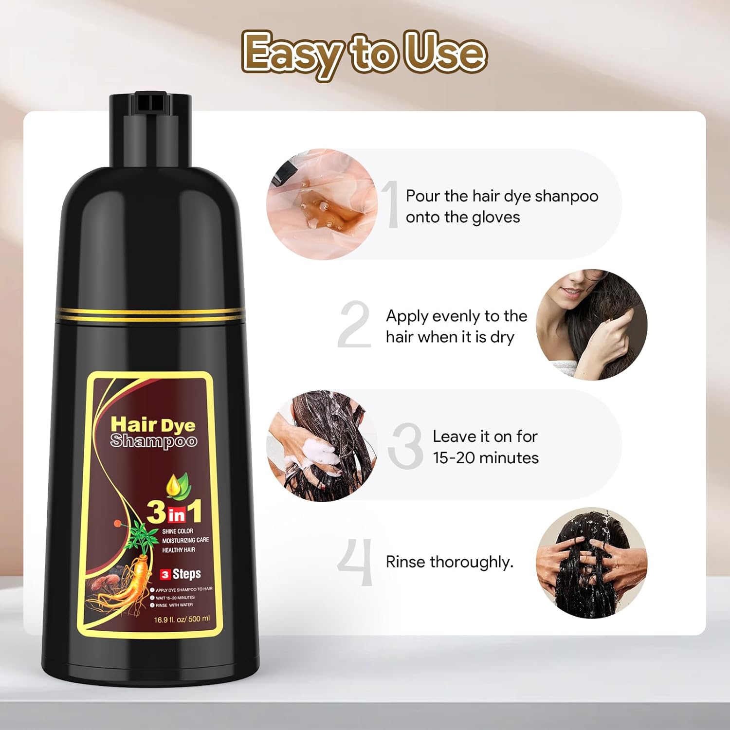 Detalle de Hair Dye Shampoo für graues Haar – Dunkelbraun, 500 ml, 10 Anwendungen