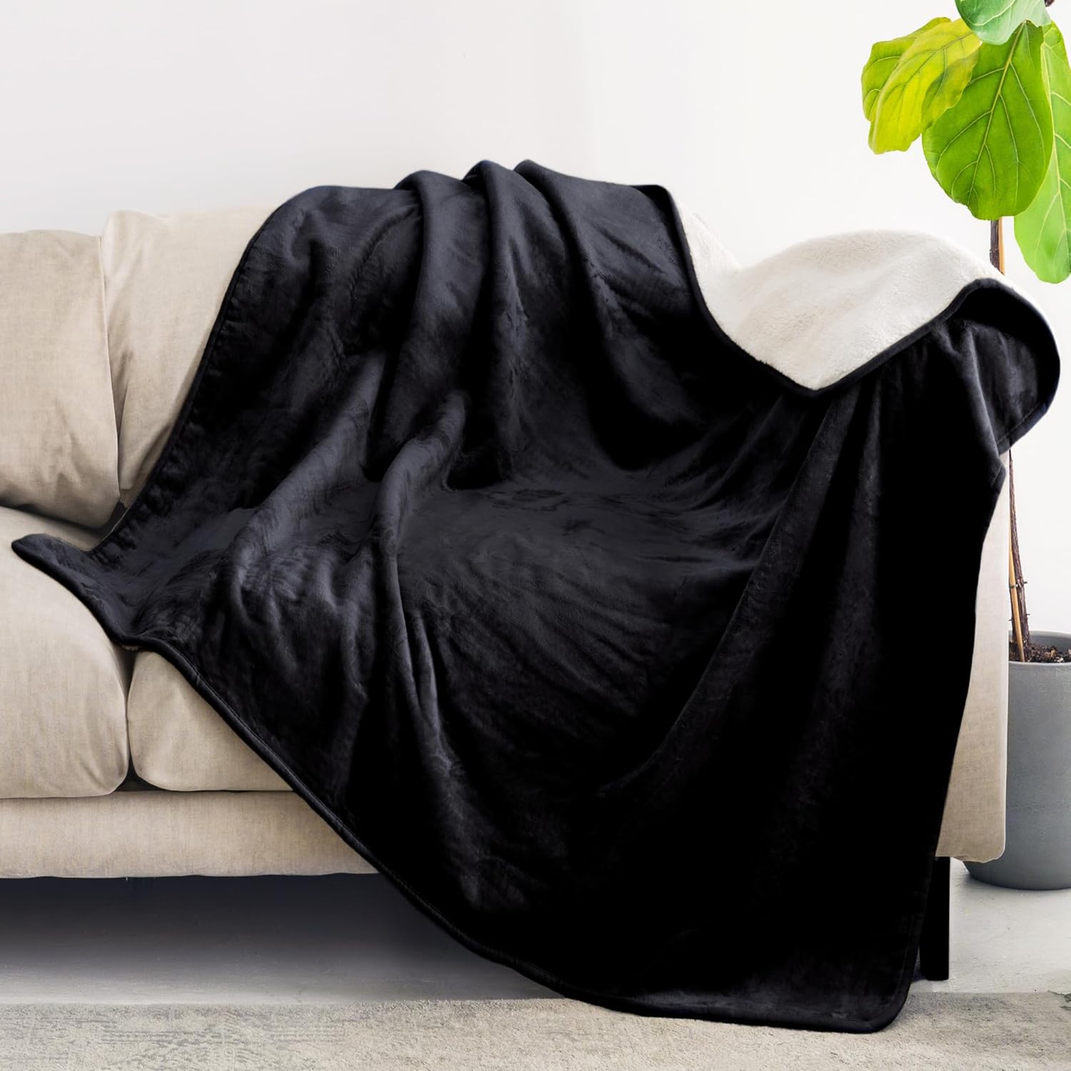 Thumbnail 2 de Dreamzie Coperta Impermeabile per Cani 100x120 cm, reversibile lavabile in pile sherpa e flanella vellutata, nero