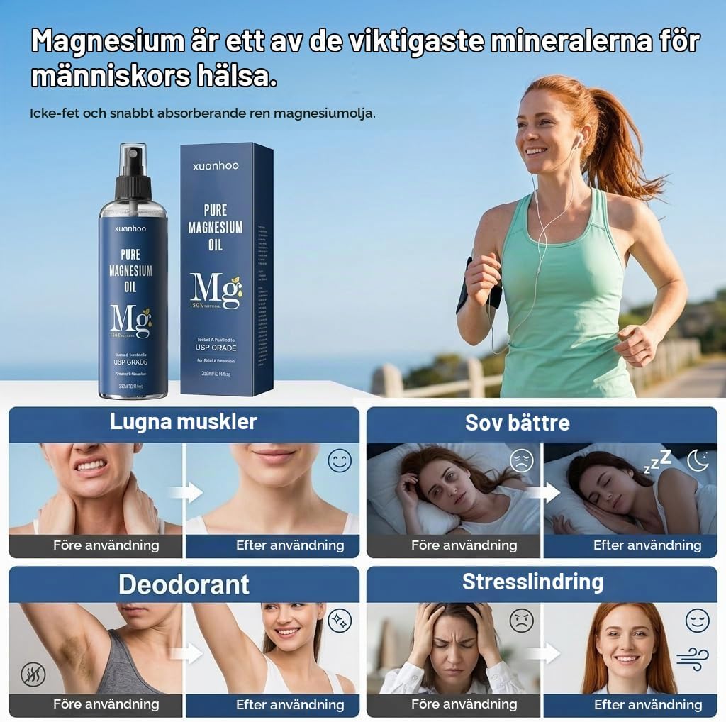 Detalle de xuanhoo magnesiumoljespray 300 ml med magnesiumklorid, alkoholfri