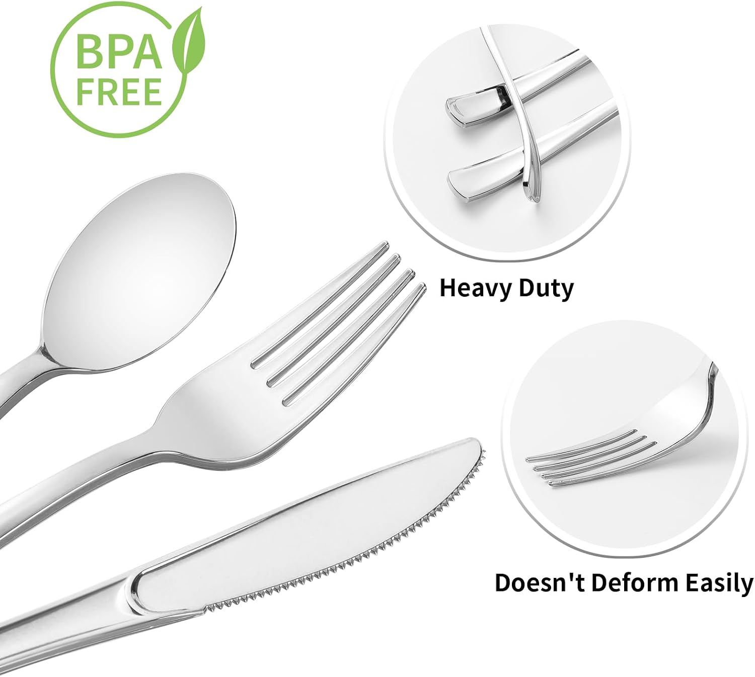 Detalle 2 de Goodluck 100 Pack Pre-Rolled Silver Plastic Cutlery Set with Napkins