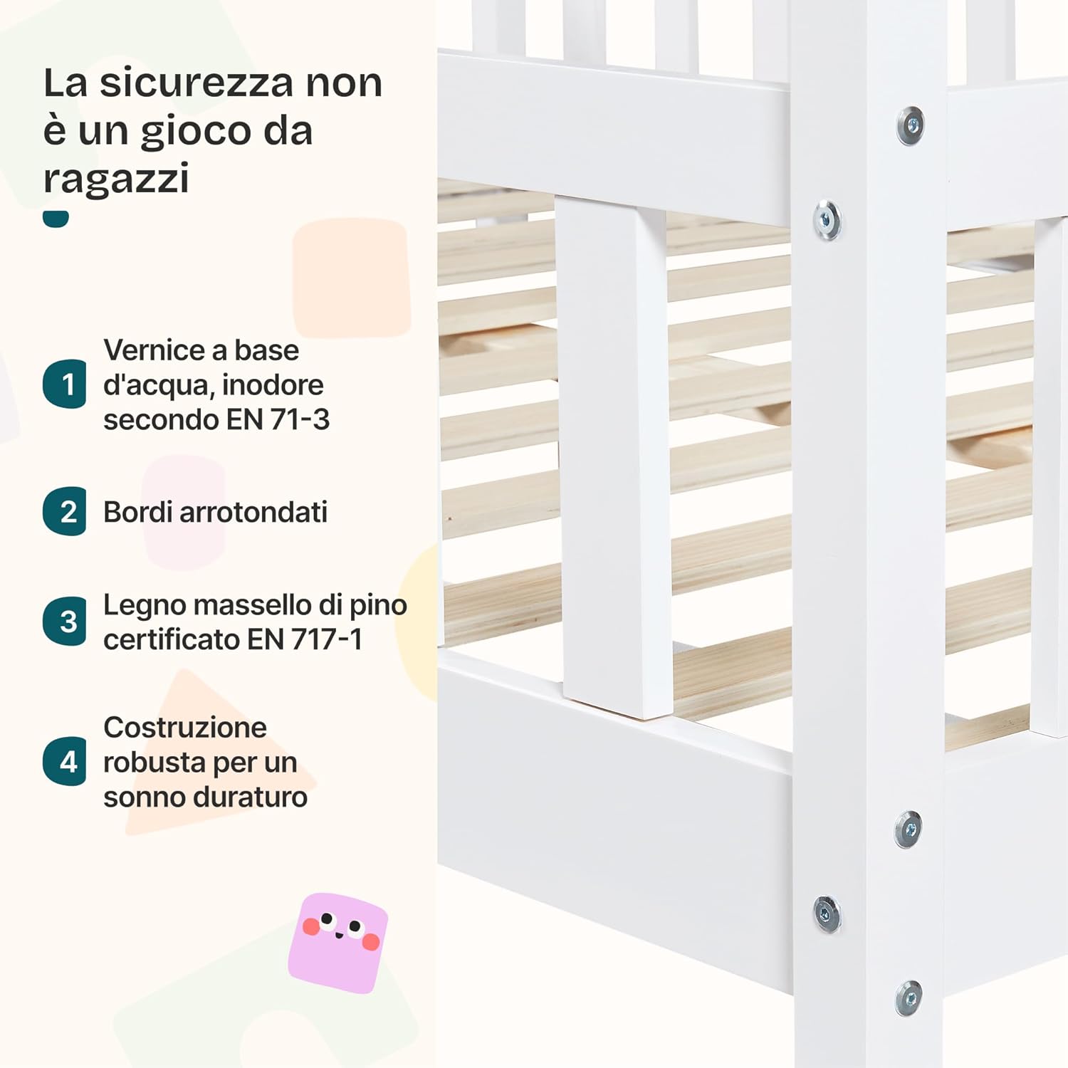 Thumbnail 2 de [en.casa] Letto casetta per cameretta singolo per bambini con barriere di protezione in legno di pino 80x160 cm bianco