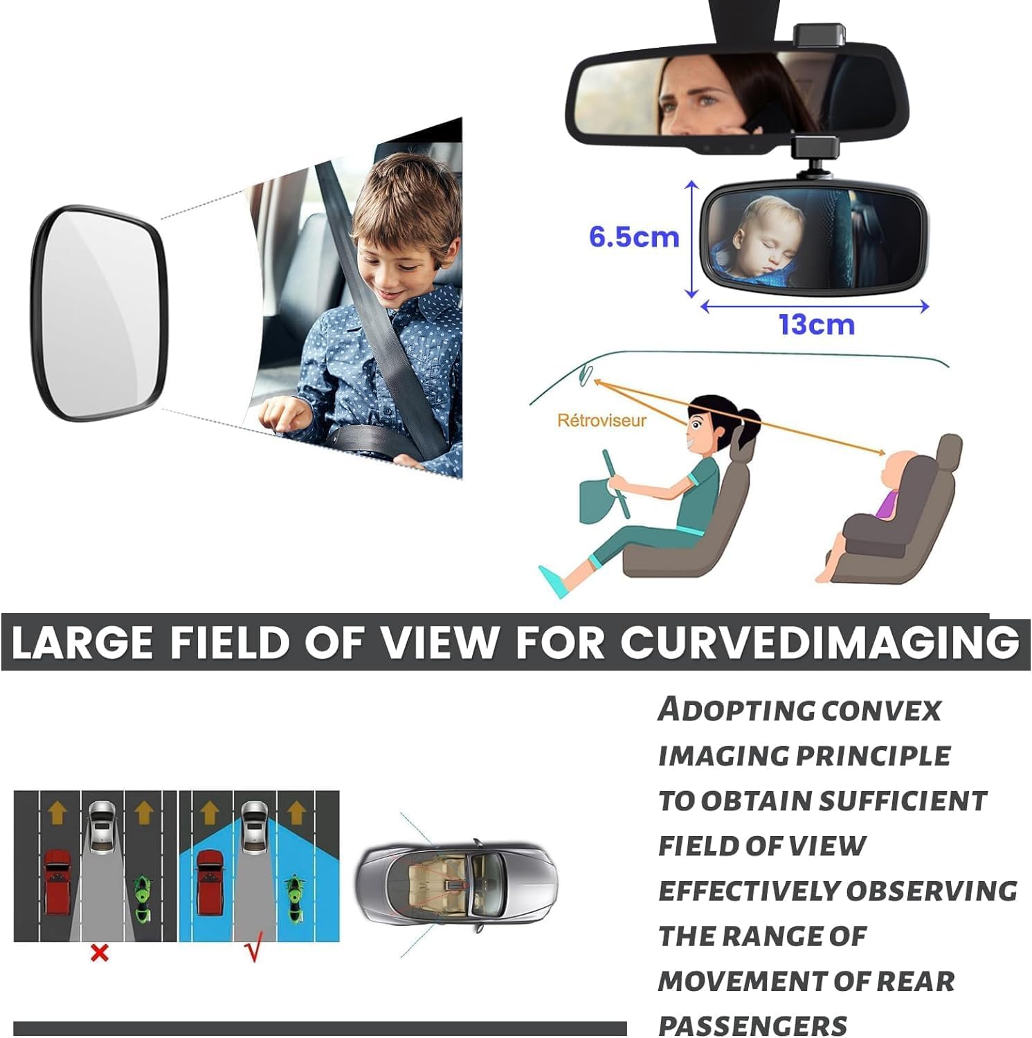 Thumbnail 3 de Retroviseur Bébé 360° – Miroir de voiture en verre avec pince à ressort, noir