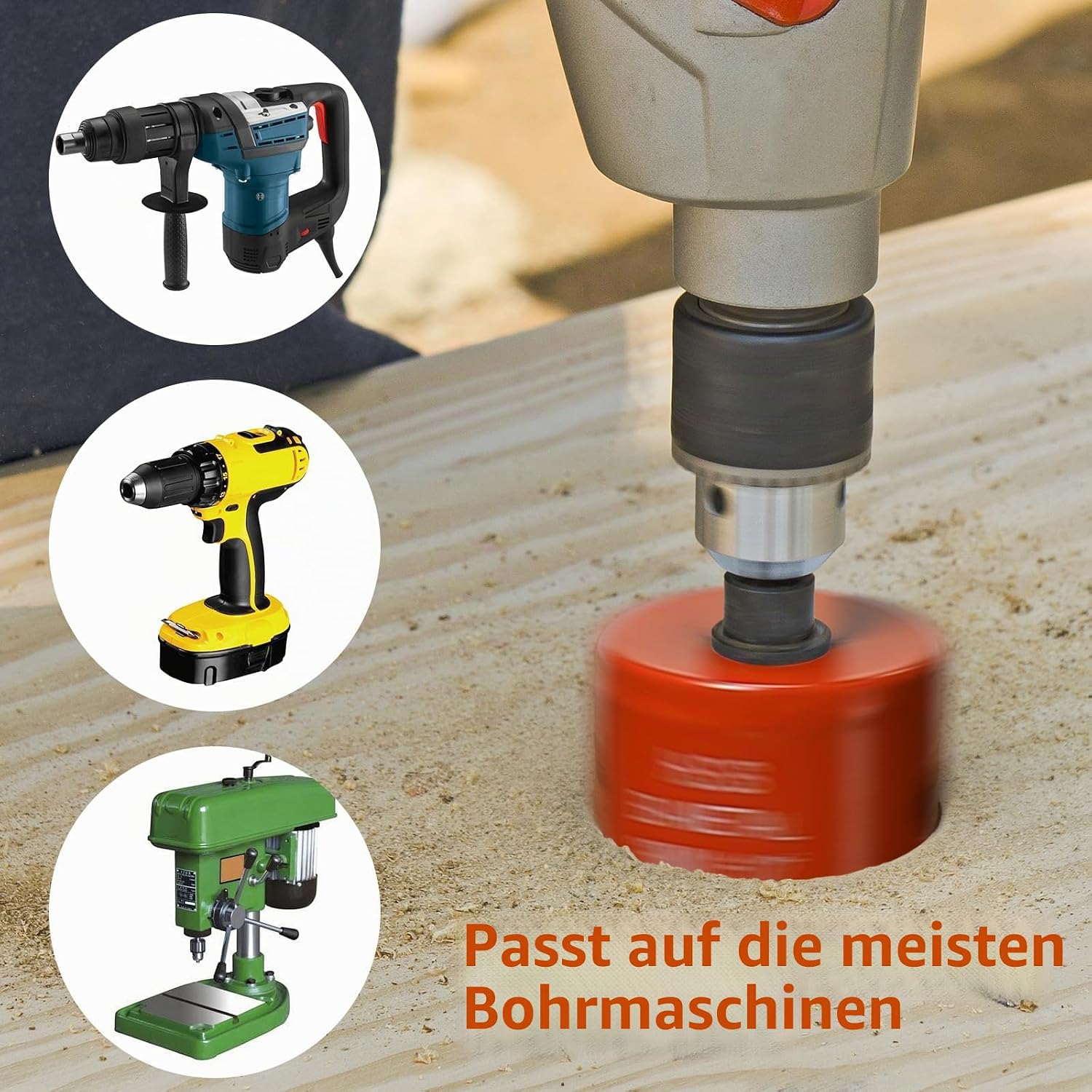 Detalle 2 de Lochsäge 75 mm Orange – M42 HSS Bi-Metall Lochsäge für Holz, Trockenbau und Dünnblech