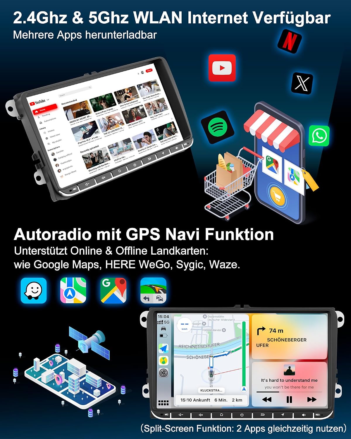 Thumbnail 2 de VW Autoradio 9 Zoll 2+64GB für Golf 5–6