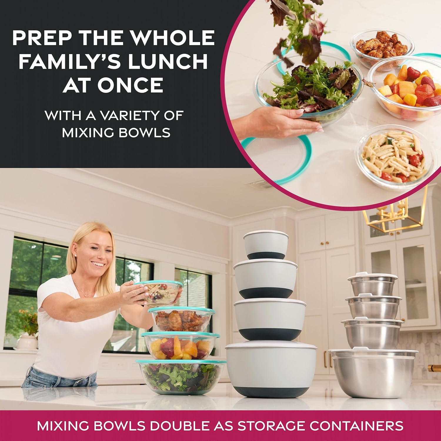 Detalle de FineDine Stainless Steel Mixing Bowls Set, 6-Piece (½–5 qt) – Nesting, Dishwasher Safe