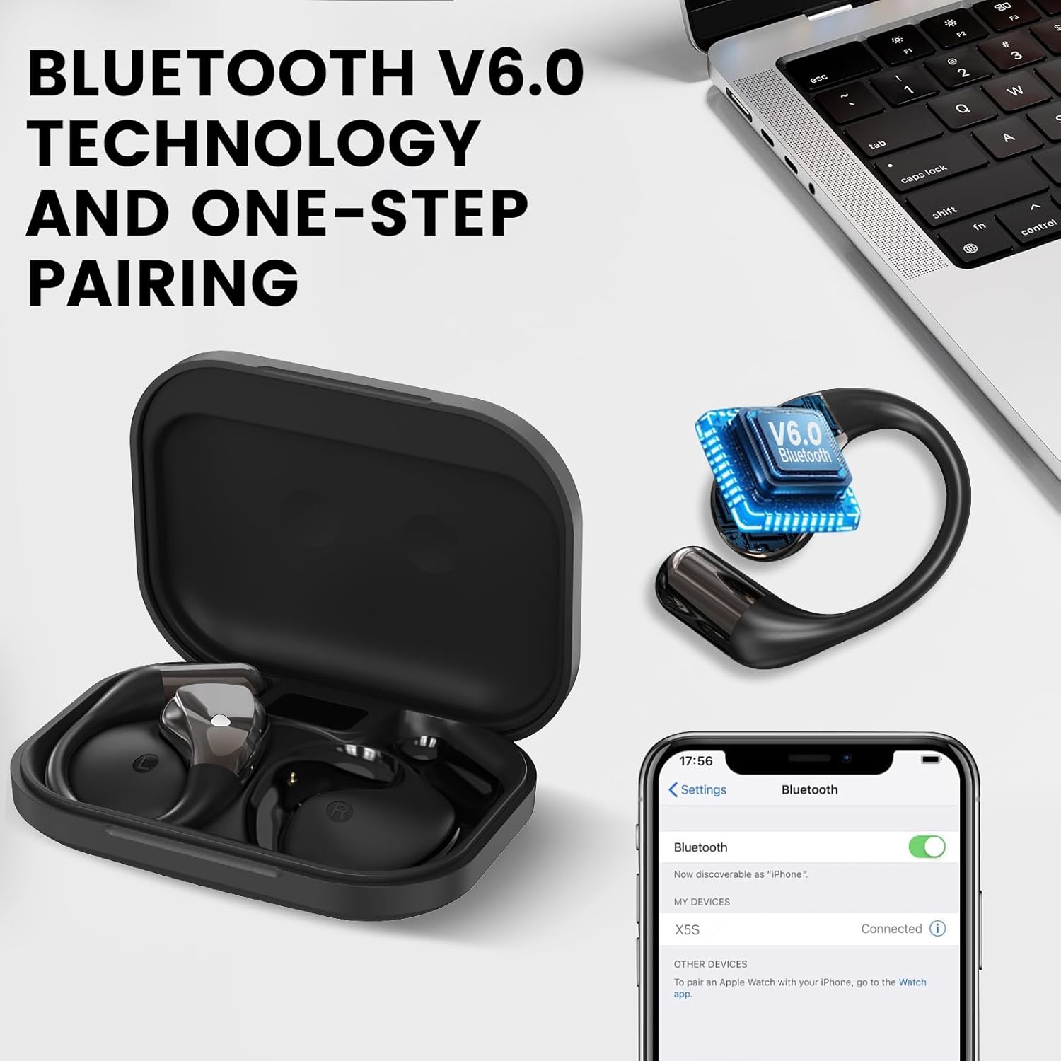 Thumbnail 6 de 2026 Cuffie Open Ear: Auricolari Sportivi Bluetooth 6.0 con Gancio Morbido e Controllo Tattile