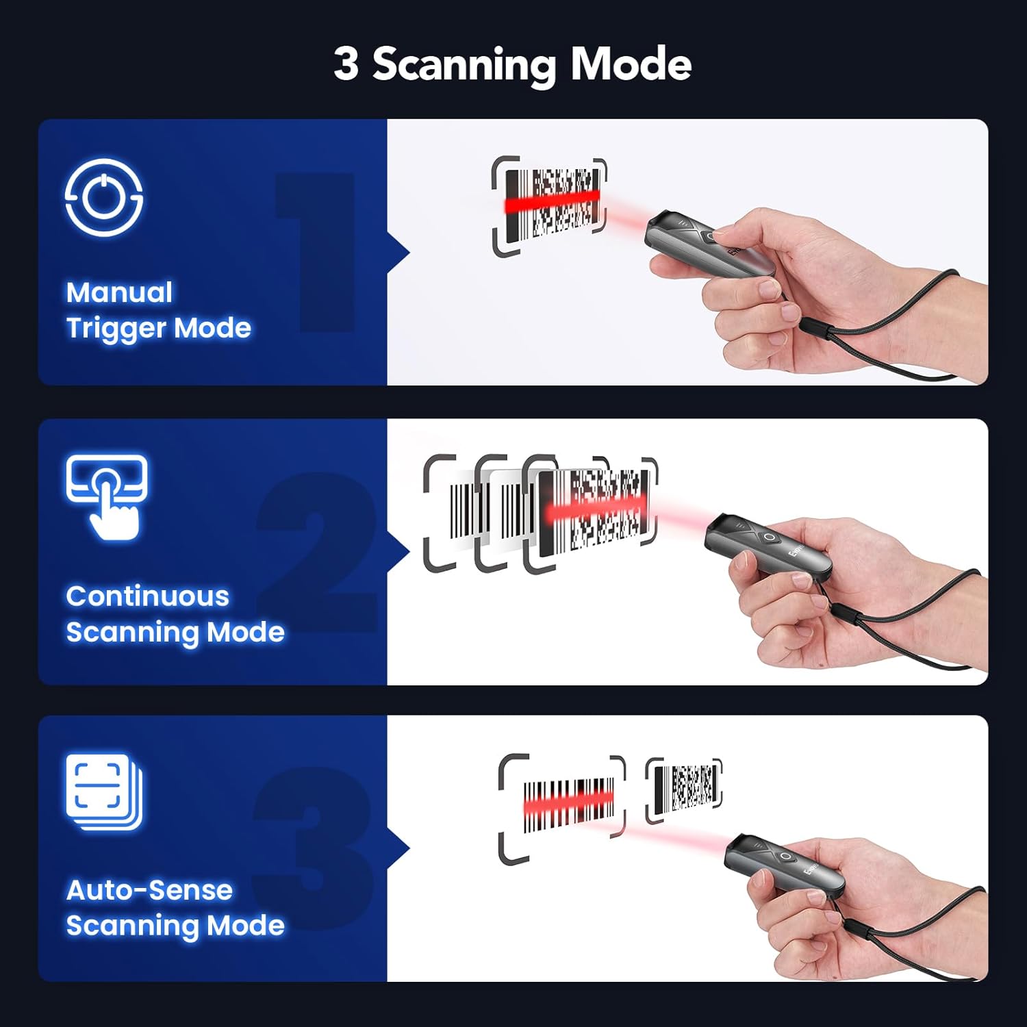 Thumbnail 5 de Eyoyo Bluetooth 2D&1D Barcode Scanner – Portable wireless mini reader with 2.4G, Bluetooth and USB