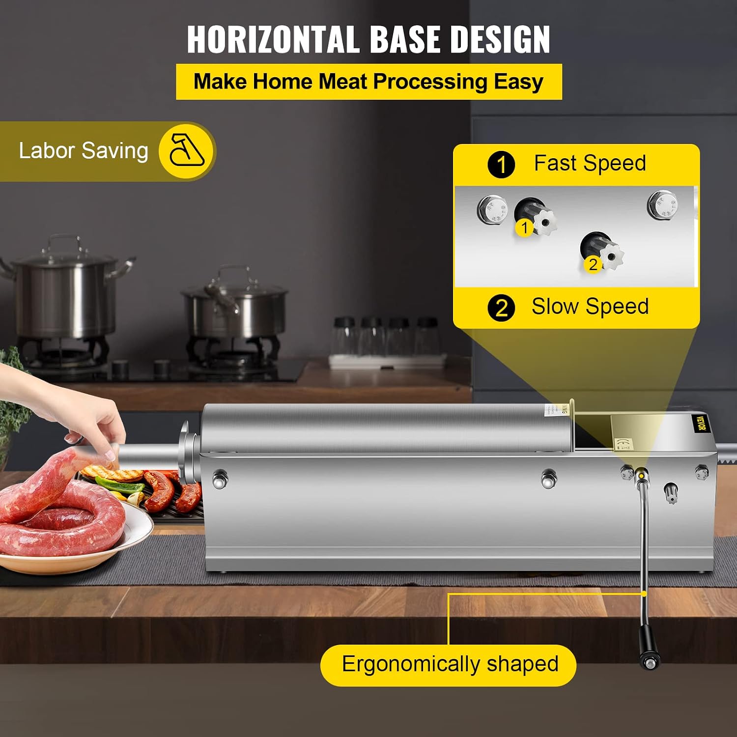 Detalle 2 de VEVOR VV-SPSDGCJ7L Horizontal Sausage Stuffer, 7 L, 304 Stainless Steel