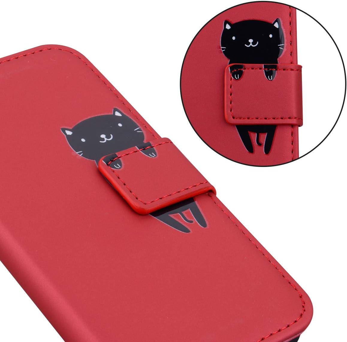 Detalle de Ailisi Galaxy S25 Edge Hülle mit Kartenfach und Ständer – Dunkelrot, PU Leder, Katzen-Design