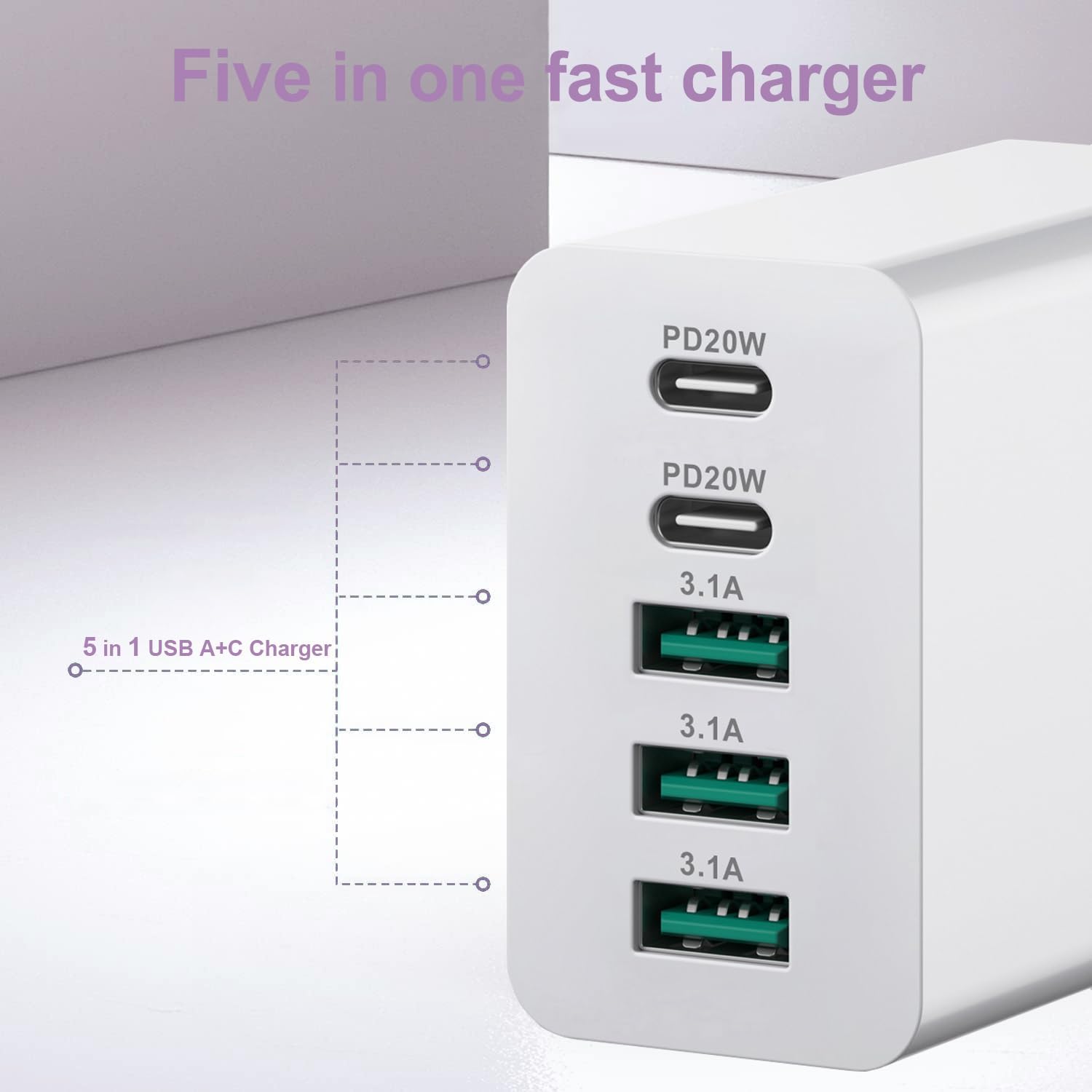 Detalle 2 de USB C Fast Charger 50W 5-Port Plug