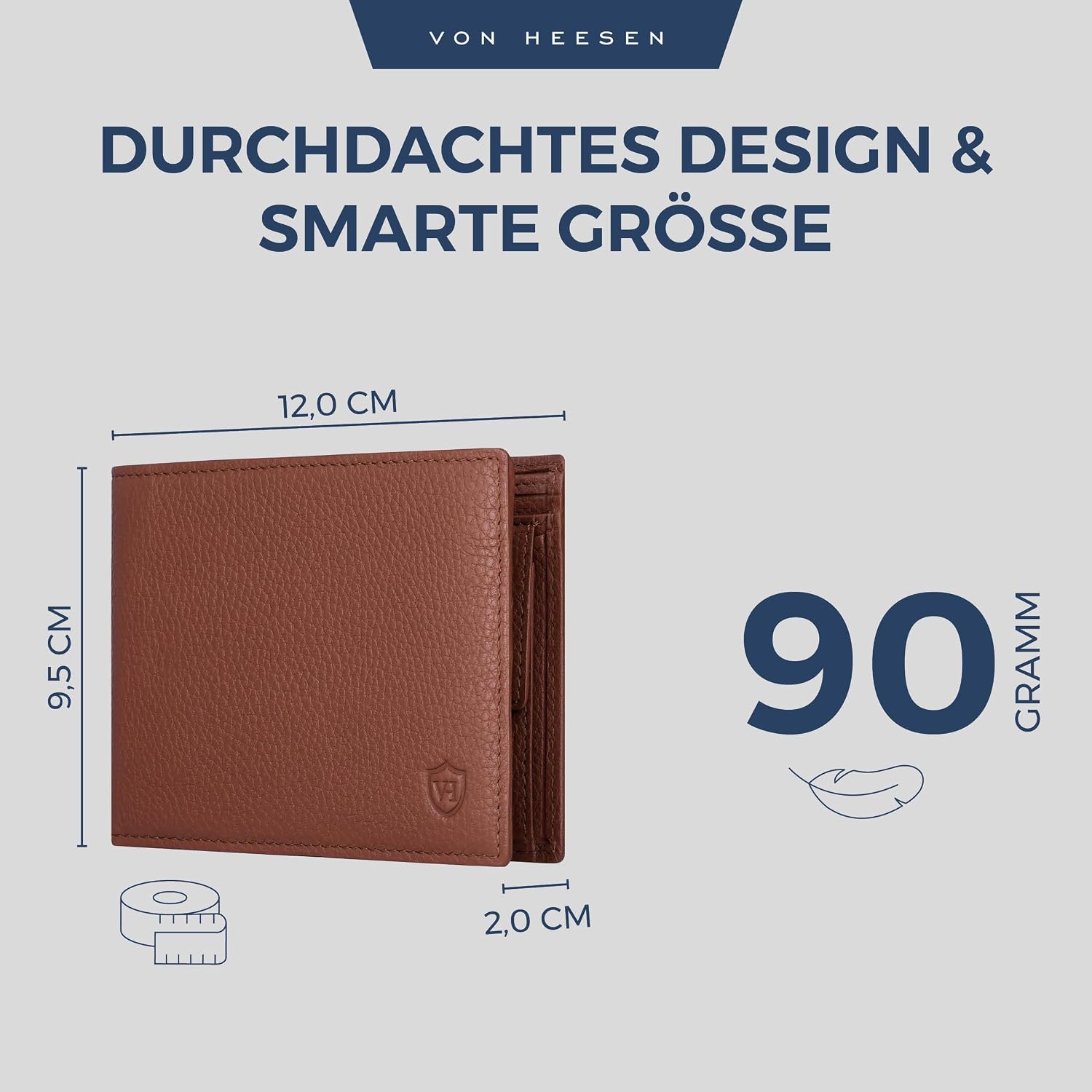 Detalle de VON HEESEN Leder-Geldbörse mit RFID-Schutz aus Echtleder (Cognac-Braun)