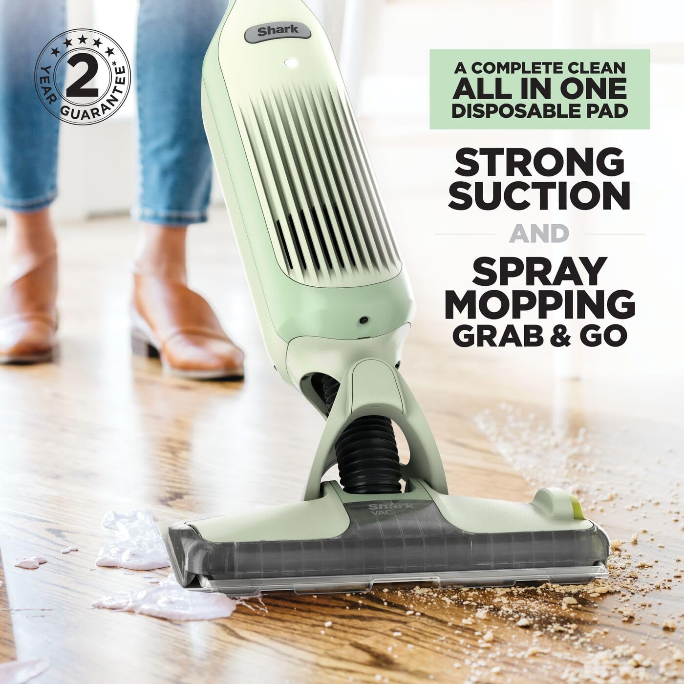 Detalle 2 de Shark VacMop 2-in-1 Cordless Hard Floor Vacuum Spray Mop (VM200UKGN) with 6 Disposable Pad Refills