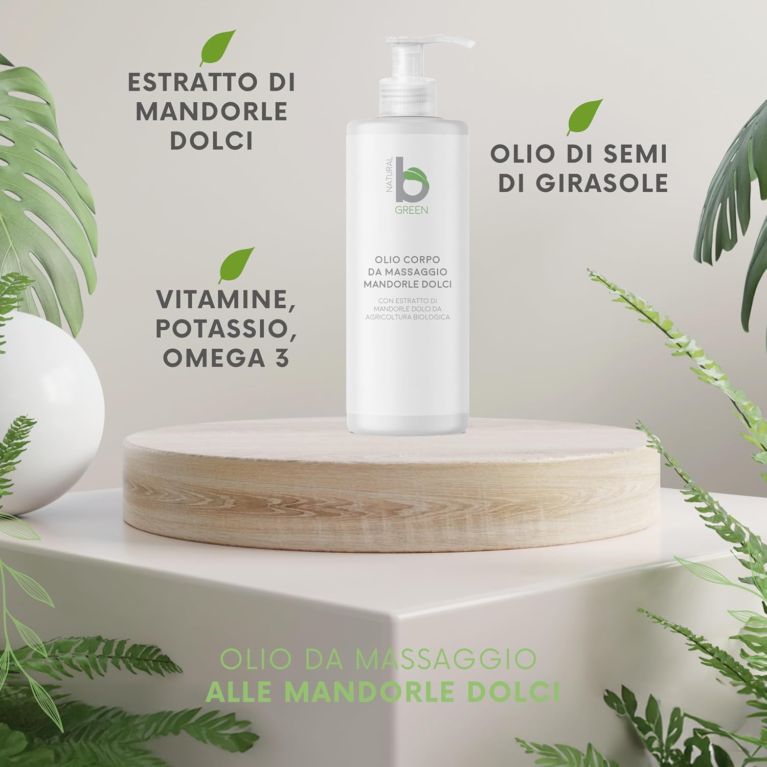 Detalle de Olio da Massaggio Anticellulite Professionale BGreen 500 ml — trattamento tonificante con ingredienti naturali, Made in Italy