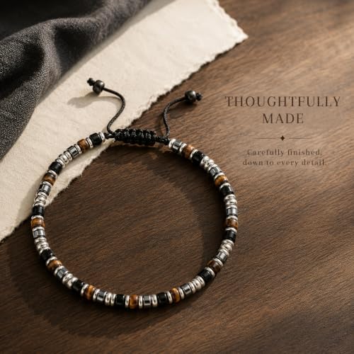 Detalle 1 de Lueaurra Natural Stone Bracelet for Men, Adjustable Handmade Crystal Design