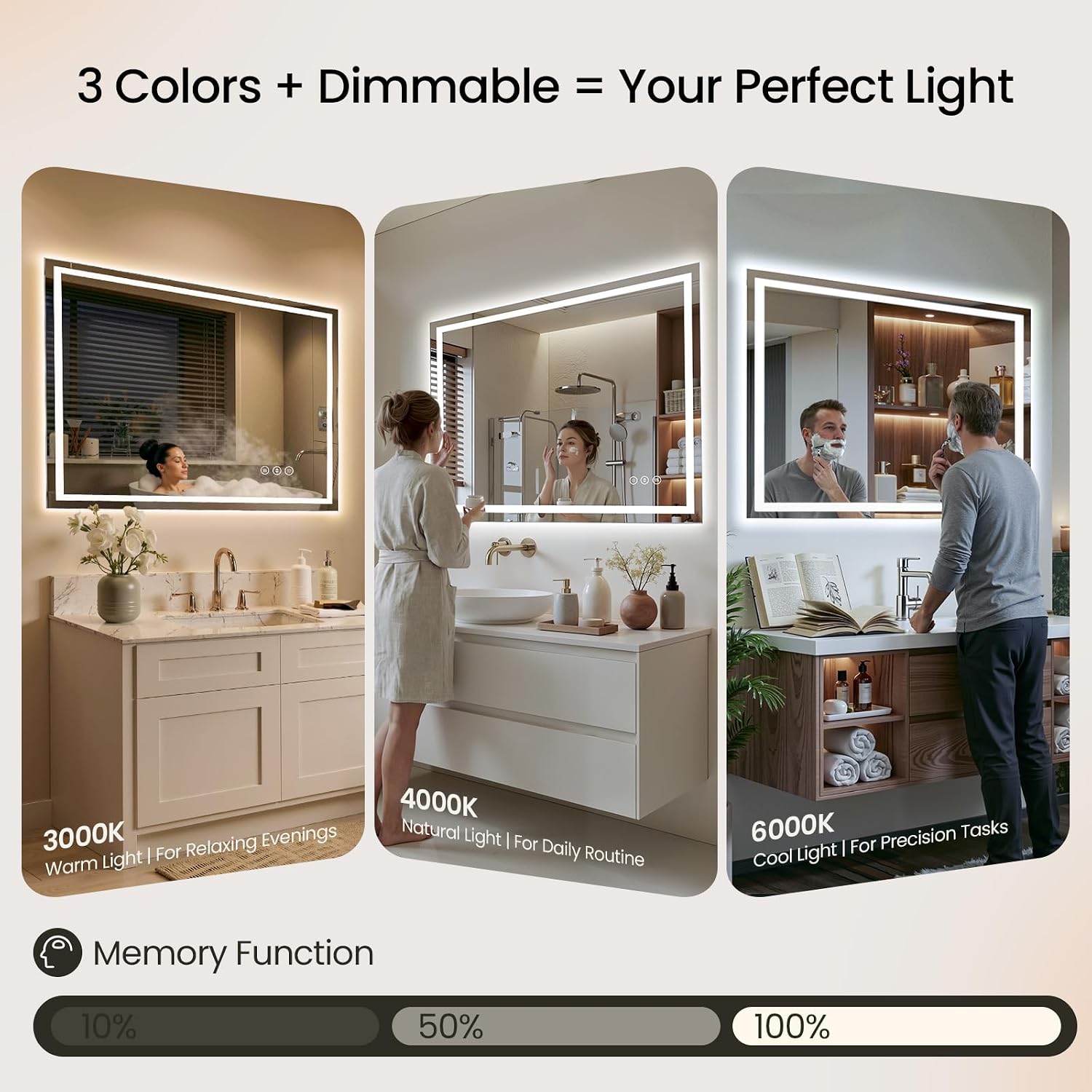 Detalle 2 de Rpoesx 16 x 48 in. LED Bathroom Mirror, 3-Colour, Dimmable, Anti-Fog