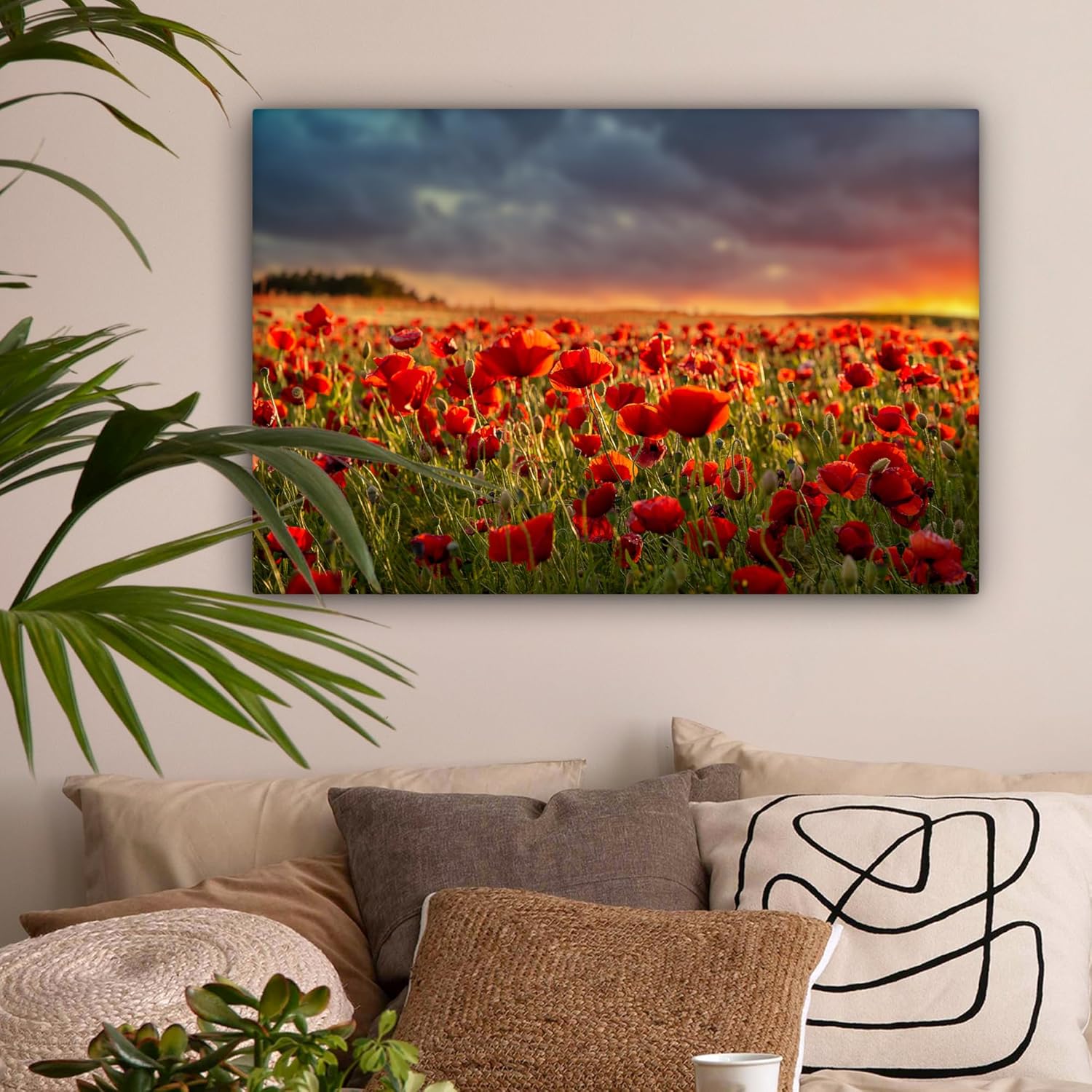 Thumbnail 5 de Impressions sur toile MuchoWow 90x60 cm – Coquelicots rouges, coucher de soleil, décoration murale