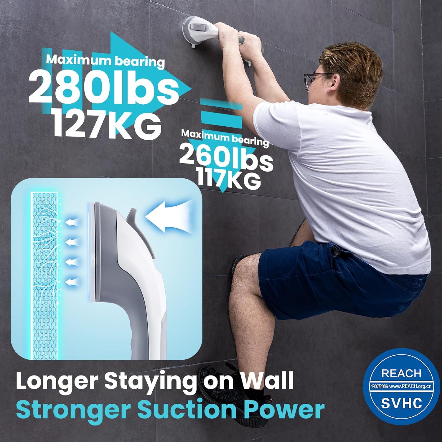 Thumbnail 1 de TAILI 43 cm Suction Grab Rail for Bathroom – No-Drill Bath Safety Handle with 110 kg Hold