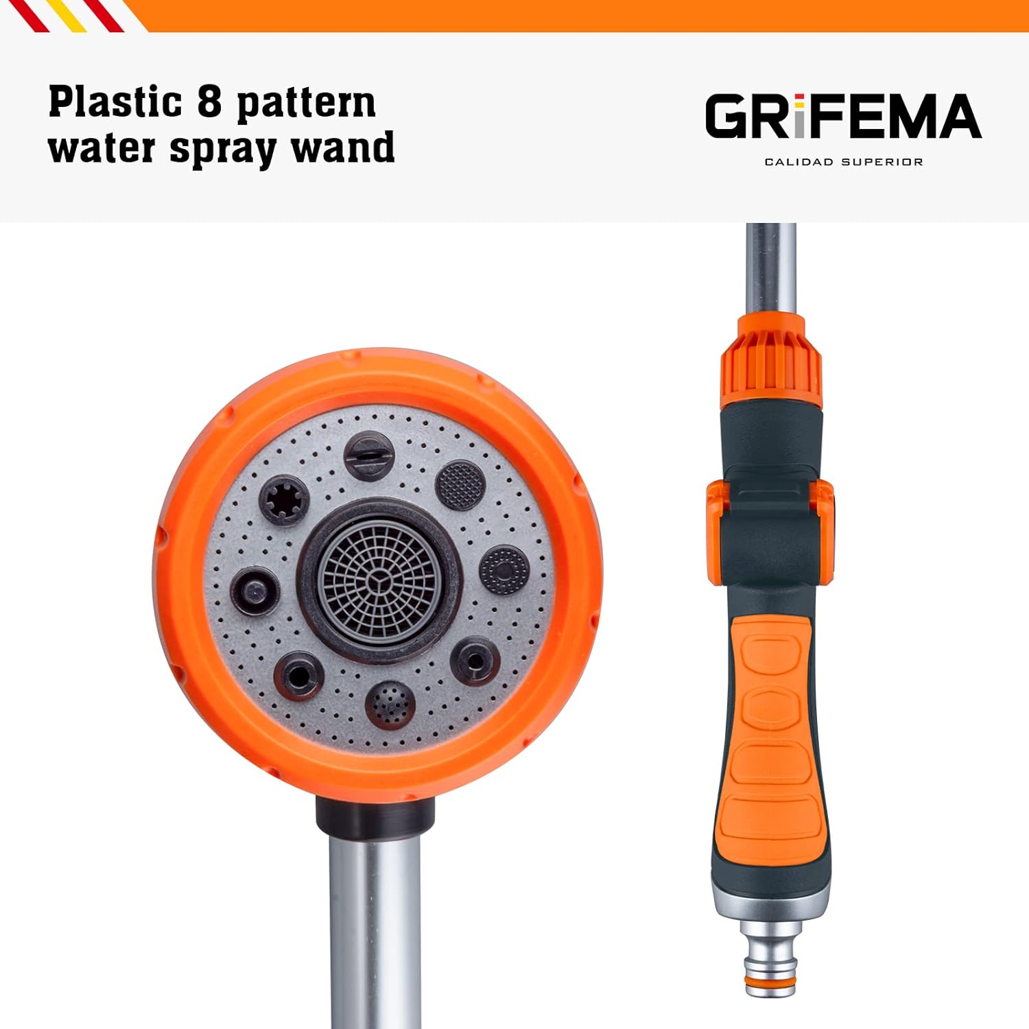 Thumbnail 3 de GRIFEMA Blumenampel-Gießstab mit 8 Sprühbildern – verstellbarer Schlauch-Brausekopf (40,5 cm), Schwarz/Orange