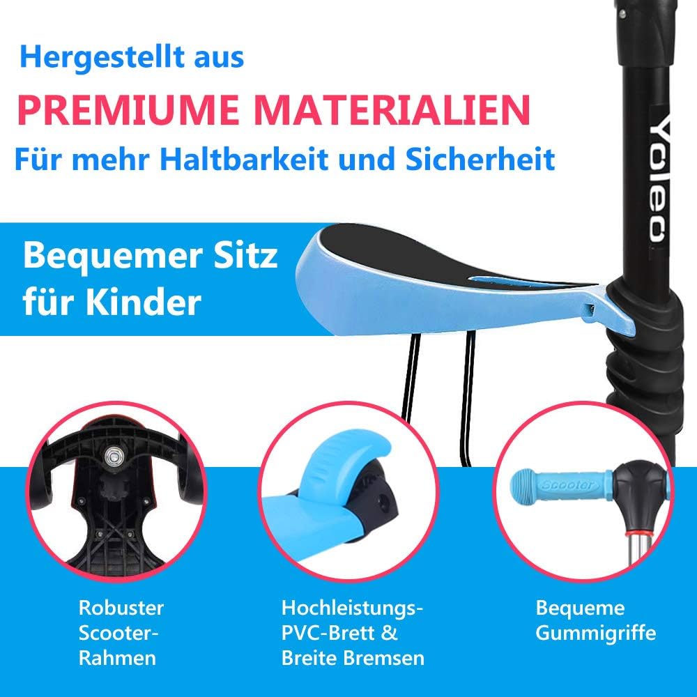 Thumbnail 5 de YOLEO Kinderroller 3-in-1 mit Sitz, Höhe 65–77 cm