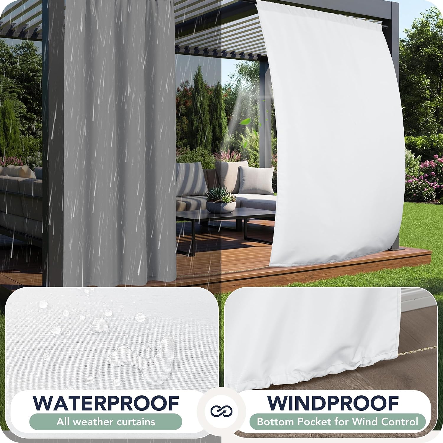 Detalle 2 de RichSets Outdoor Curtains, 54 x 120 Inch