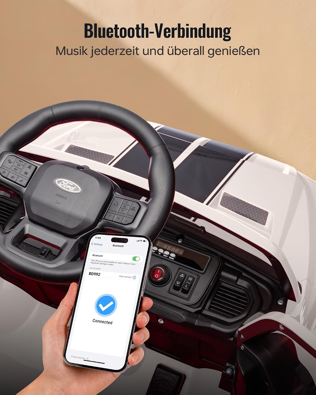 Thumbnail 6 de Outfunny Ford Shelby F-150 Kinder-Elektroauto (12V) mit Fernbedienung, ab 3 Jahren – Weiß