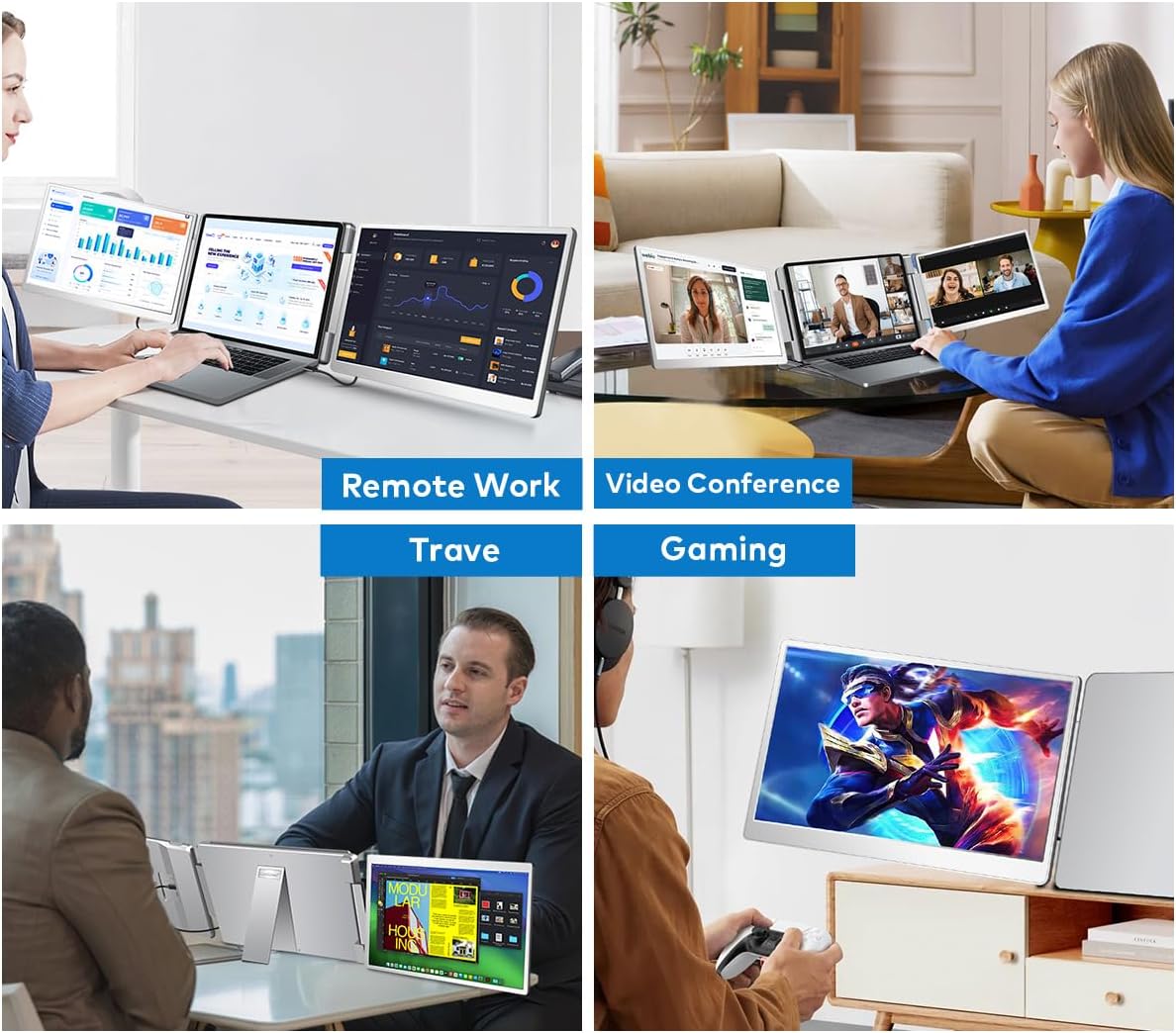 Thumbnail 6 de FQQ 14" Laptop Screen Extender (FHD IPS) Triple-Screen Portable Monitor for 12"–16.5" Laptops