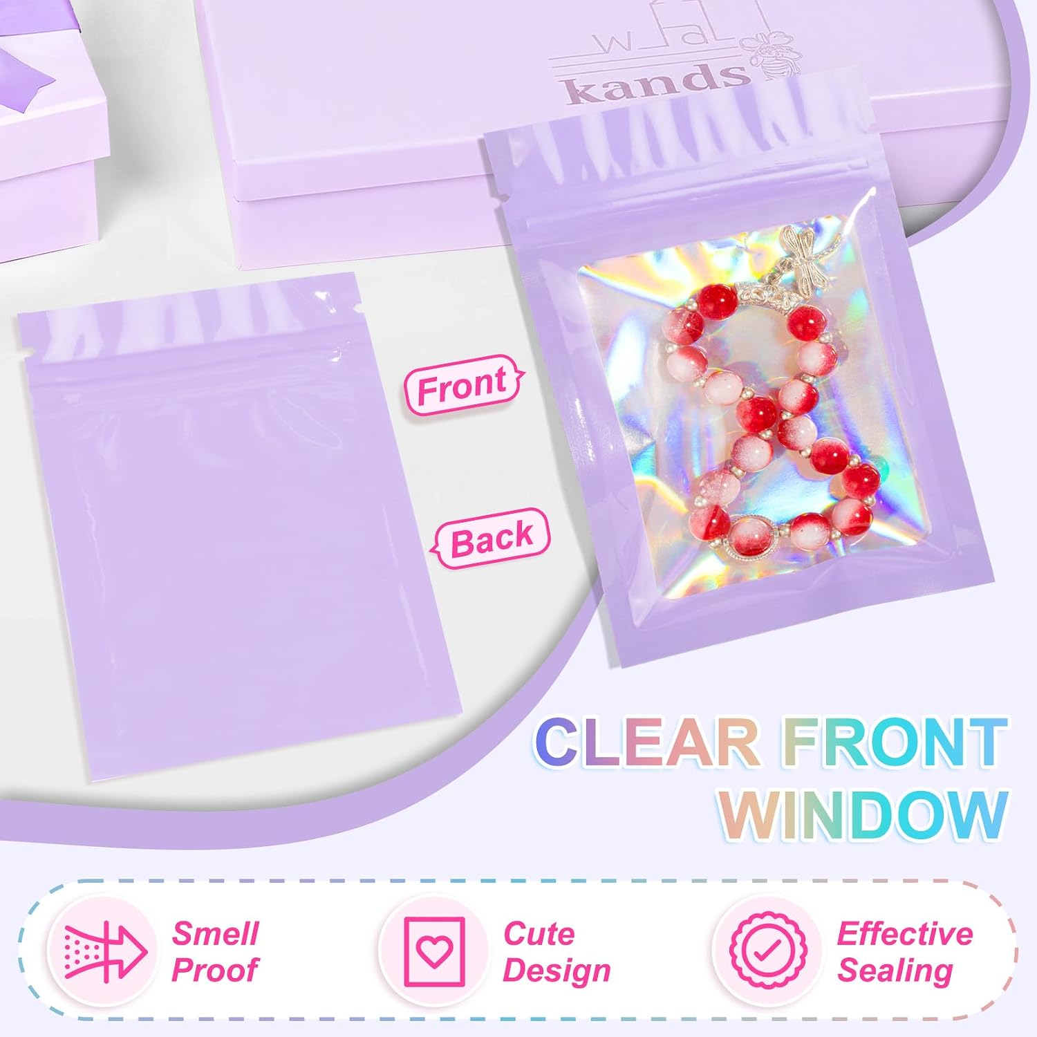 Thumbnail 5 de ANZNKU 100 Pieces Smell Proof Mylar Resealable Bags with Clear Window (Purple, 3.5 x 6.3 Inch)