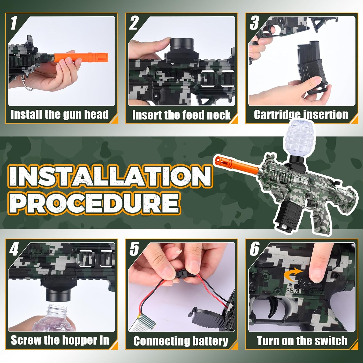 Detalle de Electric Gel Ball Blaster Toy, Automatic Outdoor Team Game, Dark Green