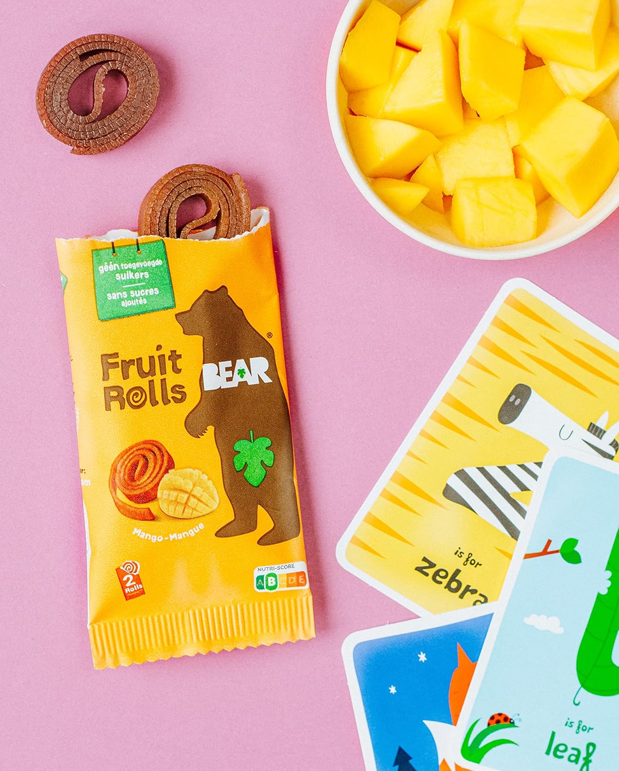 Detalle de BEAR Fruchtrollen Mango – 100% Natürliche Inhaltsstoffe, Zuckerfrei, 18 Beutel à 20 g (360 g)