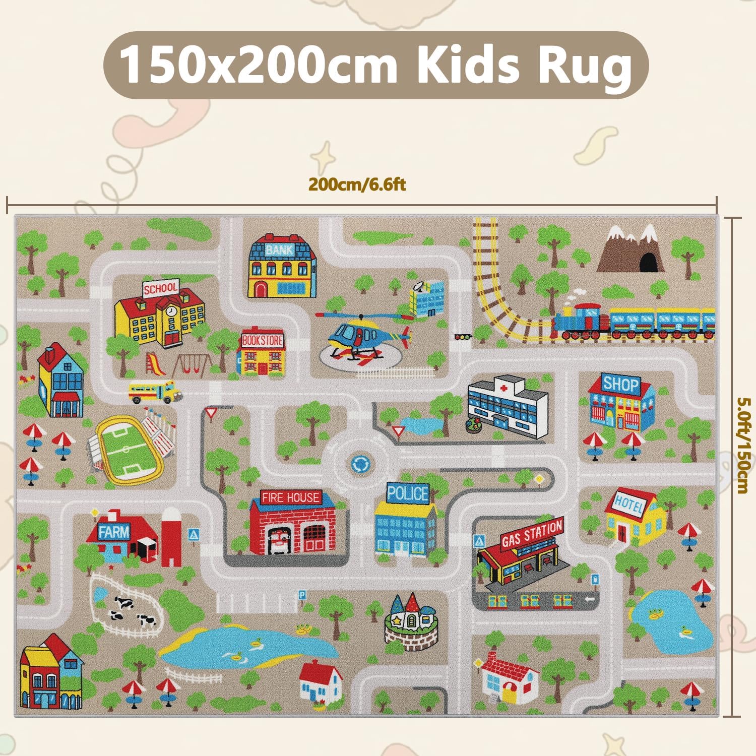 Thumbnail 1 de Capslpad Kids Play Rug Town City Road Car Mat 150x200cm – Non-Slip, Machine Washable Play Area