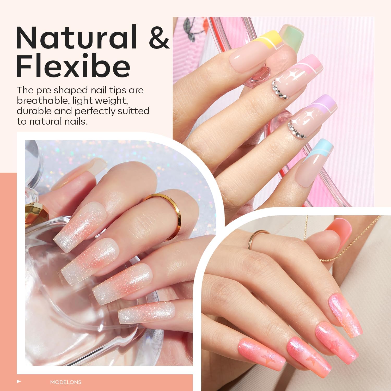 Thumbnail 2 de Modelones X Nail Gel Kit Medium Square: 9-in-1 Glue Gel, 216 Tips, Mini UV Lamp