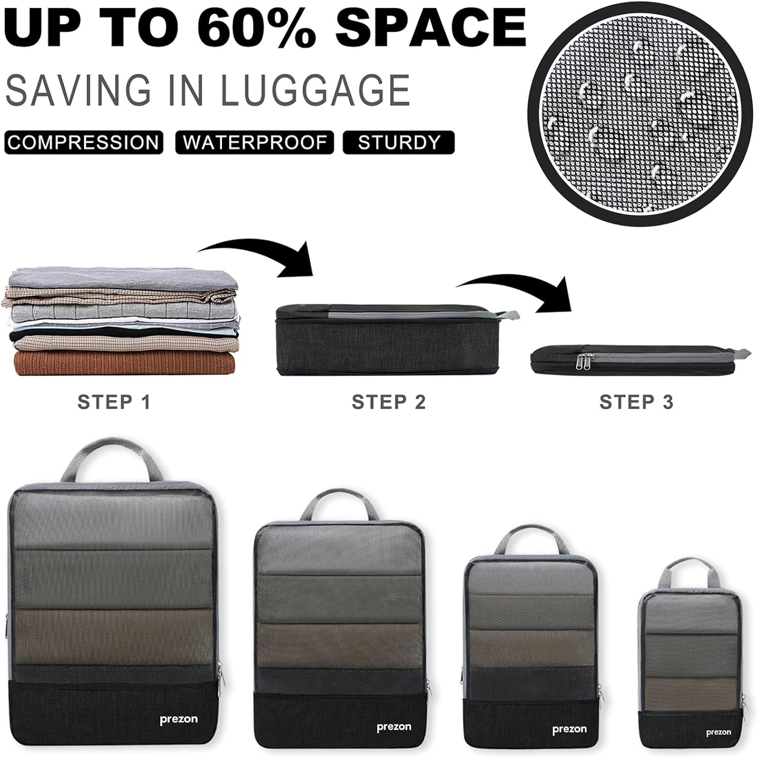 Detalle de Prezon Compression Packing Cubes 6‑Piece Set