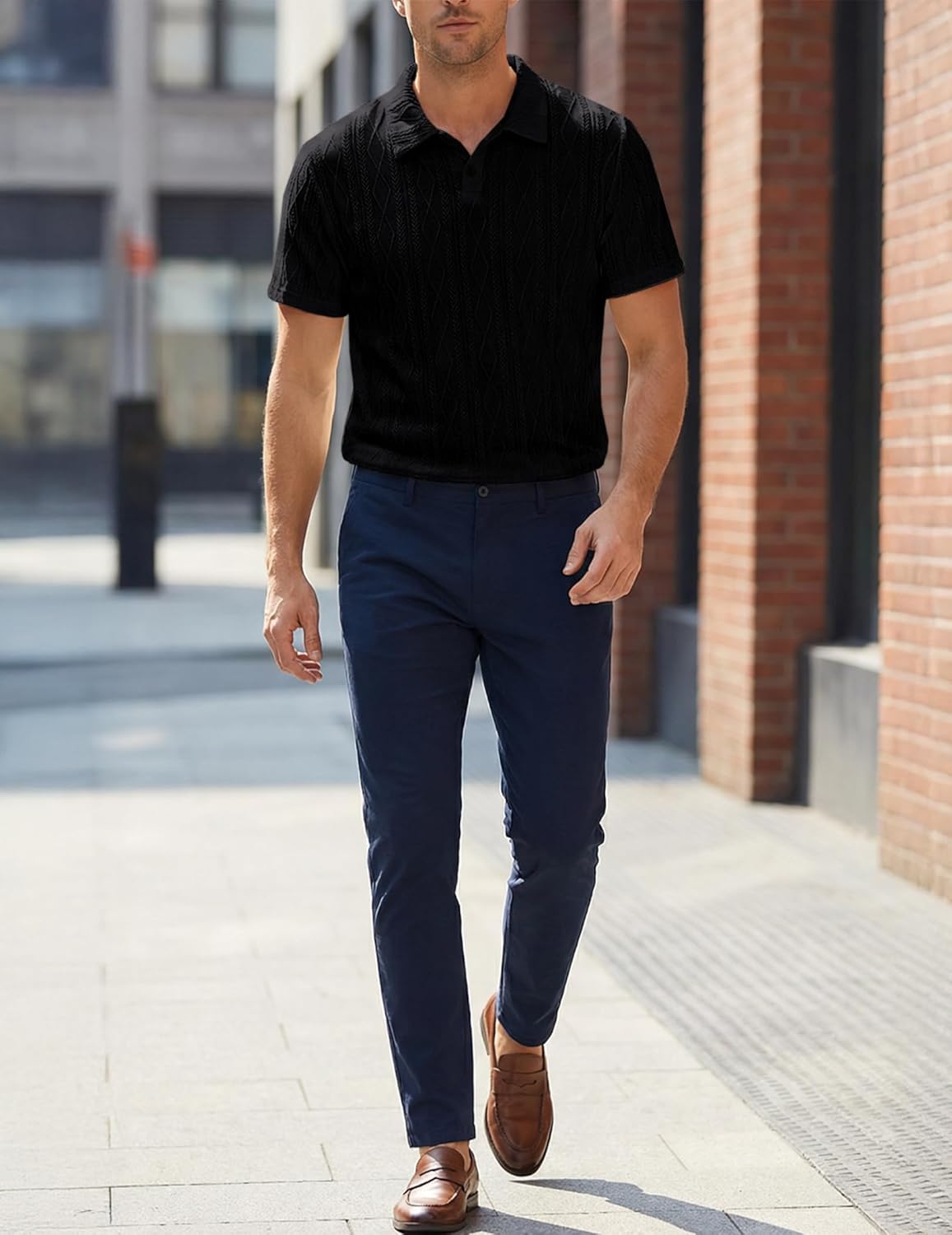 Thumbnail 3 de JMIERR Men's Polo Shirt: Textured Knit, Short Sleeve, Old Money Style