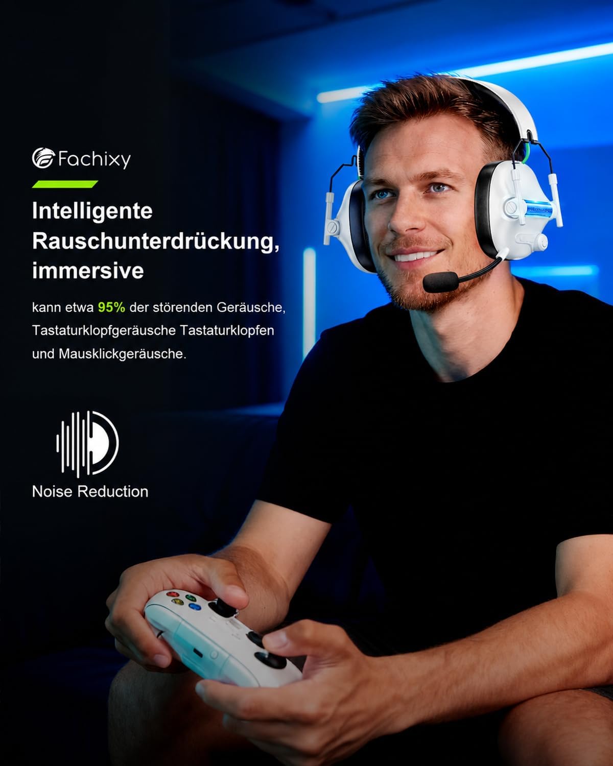Detalle de Fachixy Gaming Headset Wireless für Xbox Series X|S|One, PC, PS5, PS4, Switch – 2,4 GHz, Bluetooth 5.4, Faltbar, RGB, 60 Stunden Akkulaufzeit