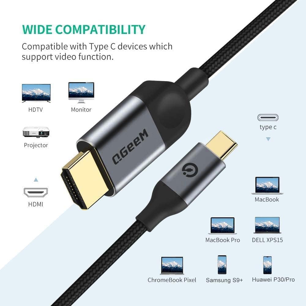 Thumbnail 1 de QGeeM USB-C to HDMI Cable Adapter (6FT) for 4K@30Hz, plug-and-play video/audio to TVs & monitors