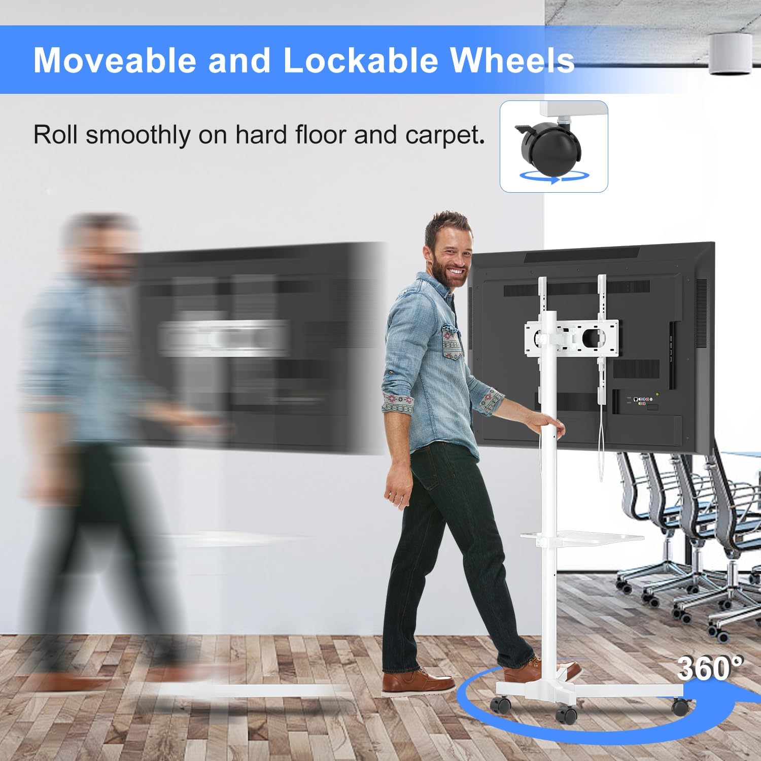 Detalle de suptek ML55BW mobiele tv-standaard, wit, met laptopplank en kantelfunctie