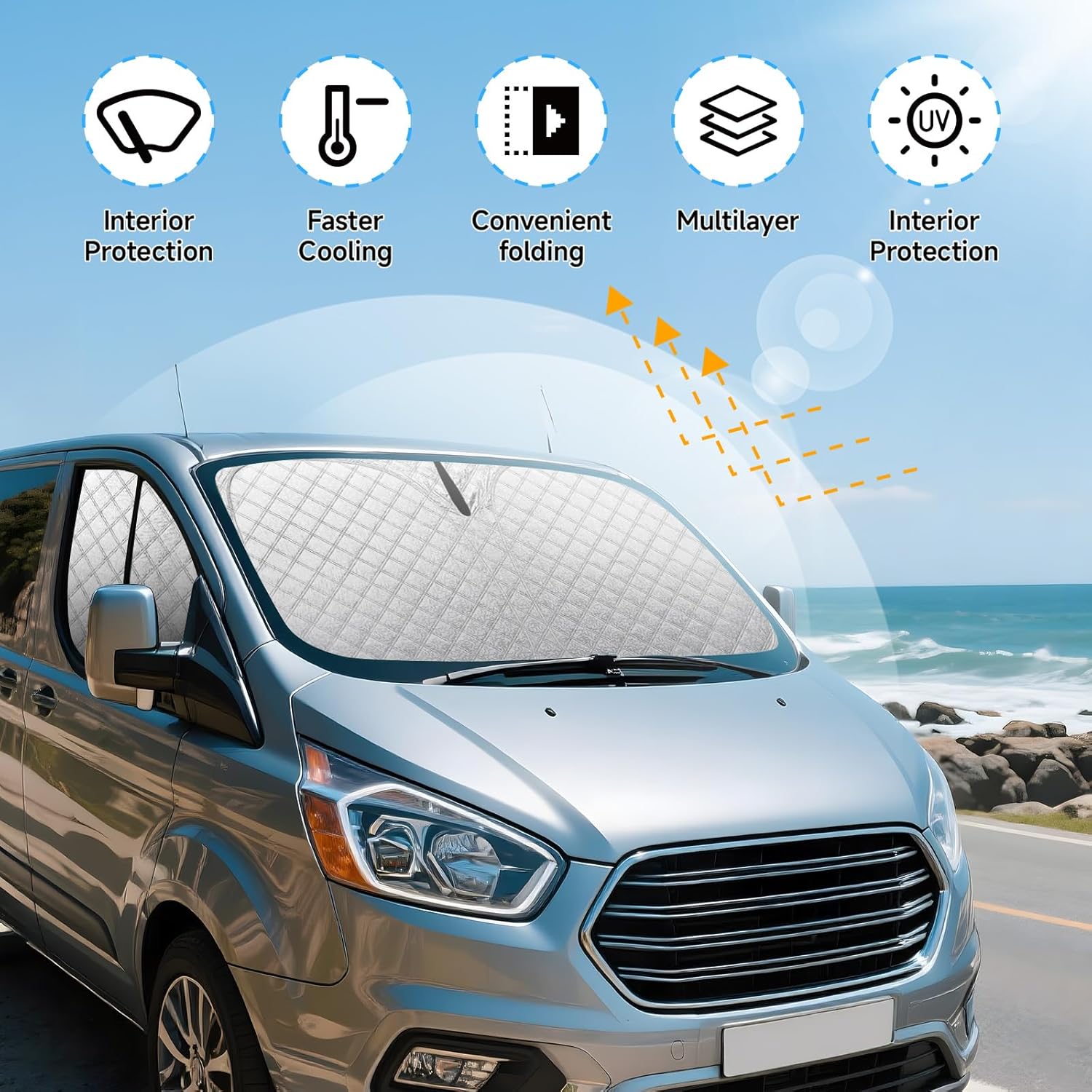 Thumbnail 1 de ZATOOTO Windscreen Sun Shade for Ford Transit Custom (Set of 3) – magnetic thermal blinds and thick windscreen cover