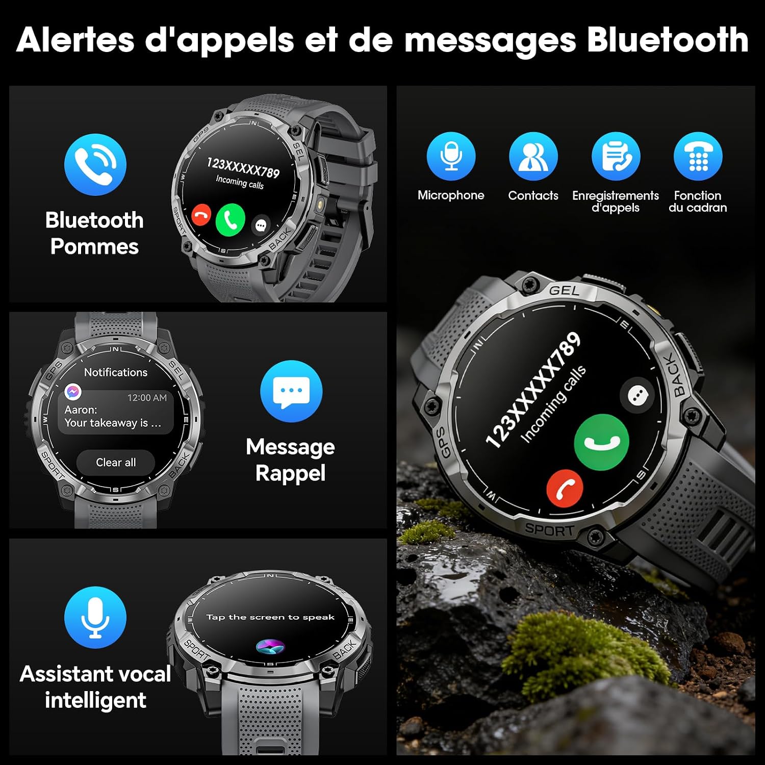 Detalle de Joautrial smartwatch voor heren met GPS, 1,43 inch AMOLED-HD en Bluetooth-oproepen