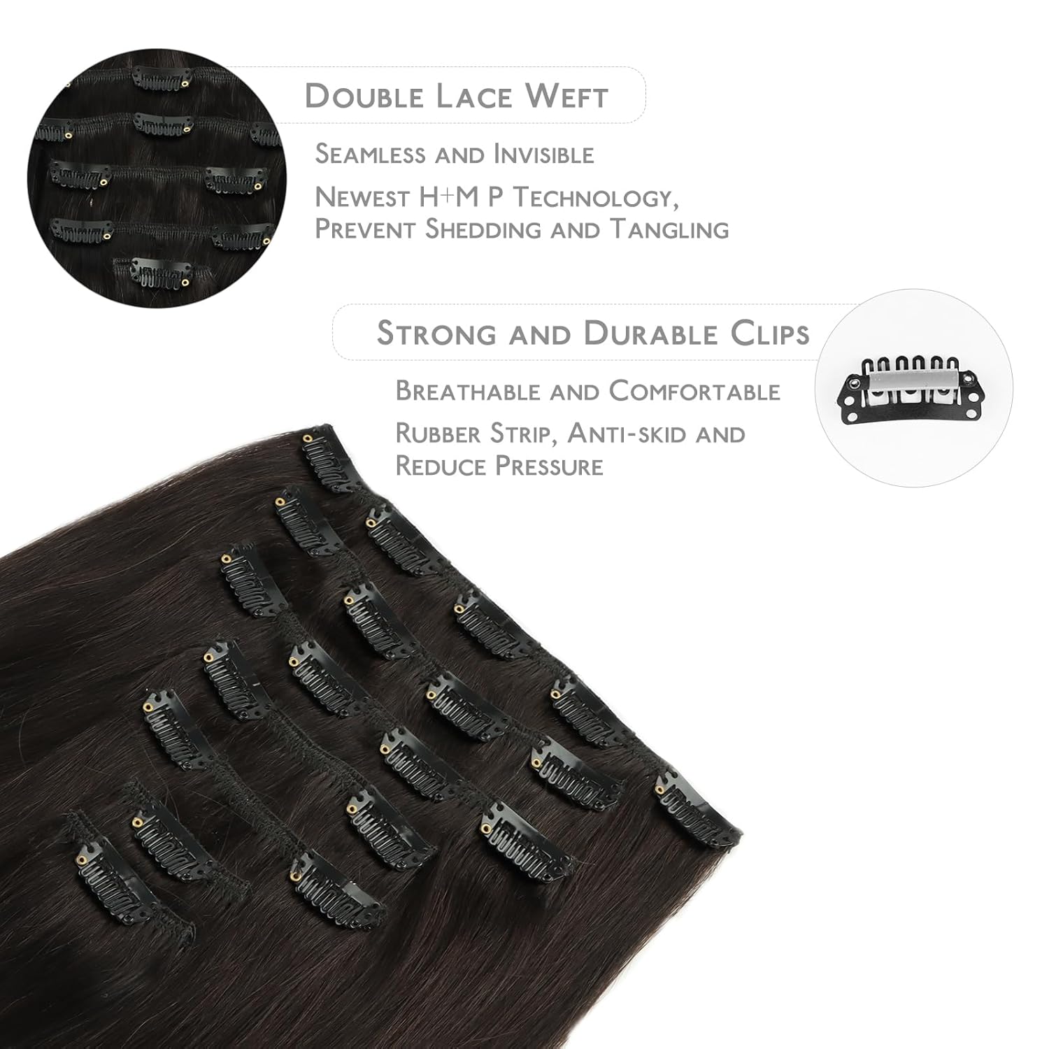 Thumbnail 2 de Wennalife Clip-in Echthaar-Extensions (45 cm, Dunkelbraun) – 7er Set