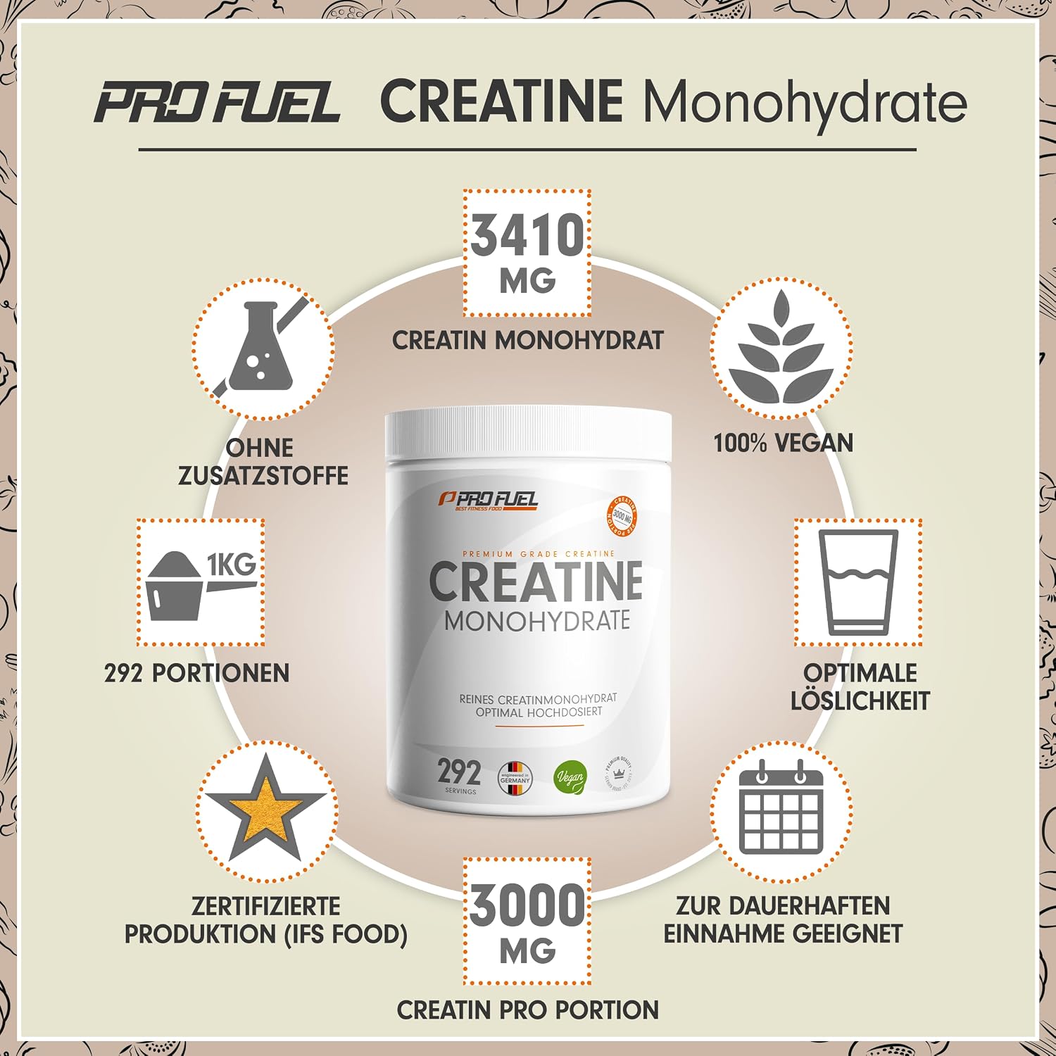 Detalle 2 de Creatin Monohydrat Pulver 1kg vegan
