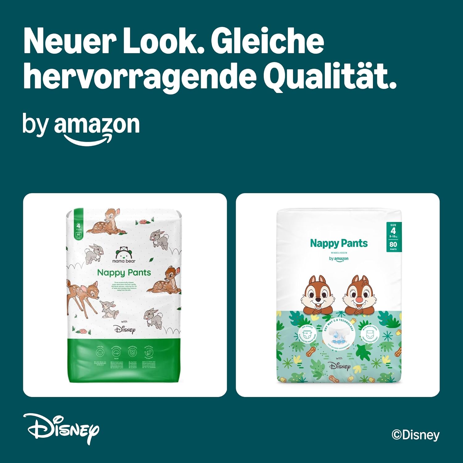 Detalle de by Amazon Disney-Windelhosen, Größe 4 (9–15 kg) – 80 Stück, weiß – früher Mama Bear, jetzt Healthcare by Amazon