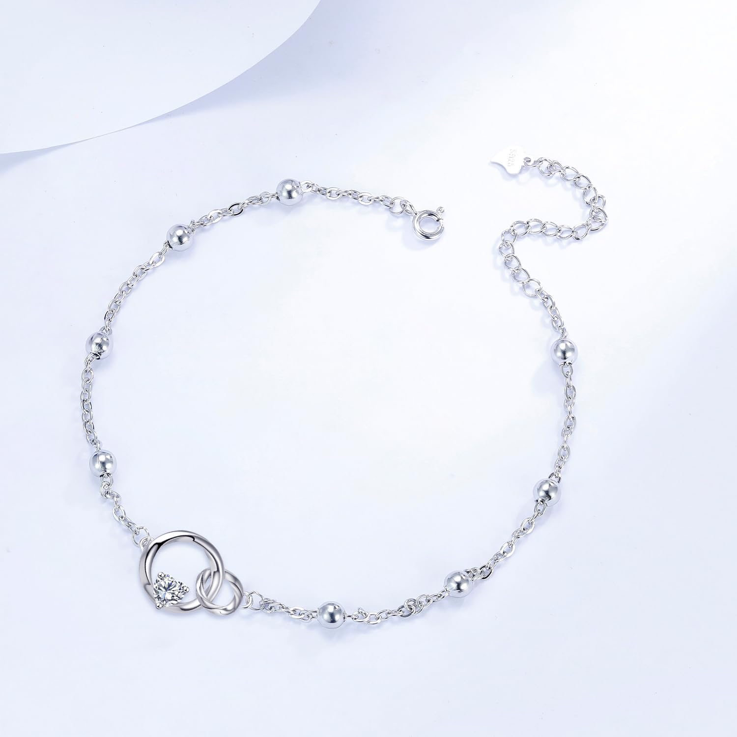 Detalle de Micory Damen-Fußkettchen aus 925 Silber mit Herz – verstellbare Strand-Fußkette für Sommer & Geschenke