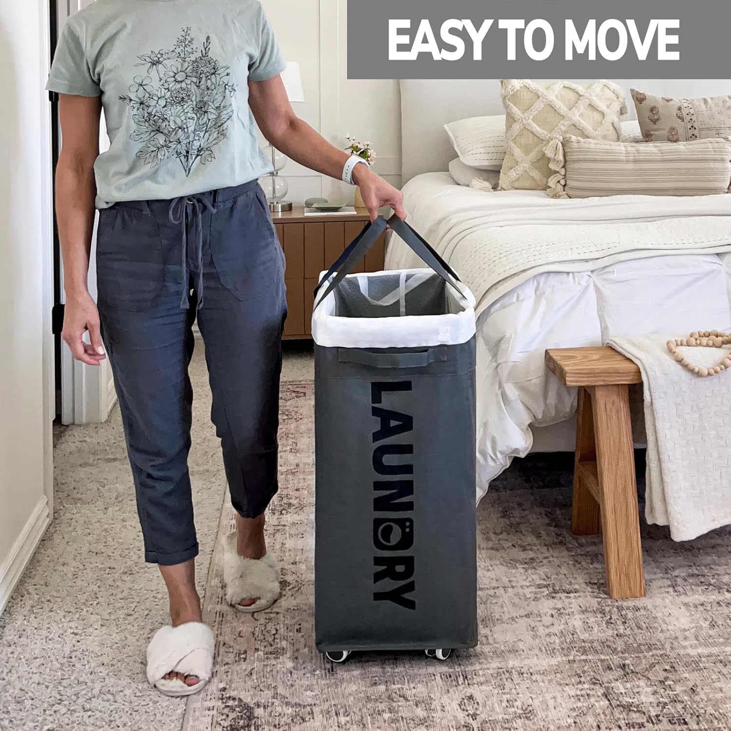 Detalle de Goodpick canvas03ca-wheel75L-greyGoodpick 75 L Rolling Laundry Hamper