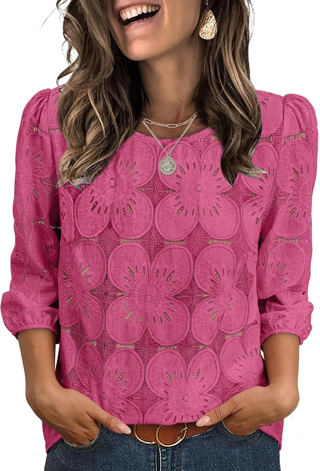 Thumbnail 6 de Sampeel women’s lace eyelet 3/4-sleeve blouses (dressy casual tops)