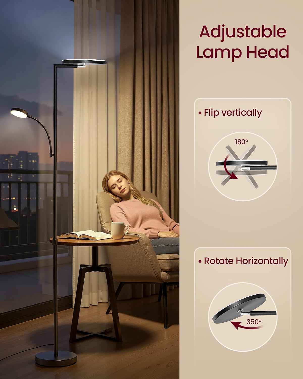 Detalle 2 de VASAGLE LFL028BD01 Adjustable LED Floor Lamp, 42W, Matte Black