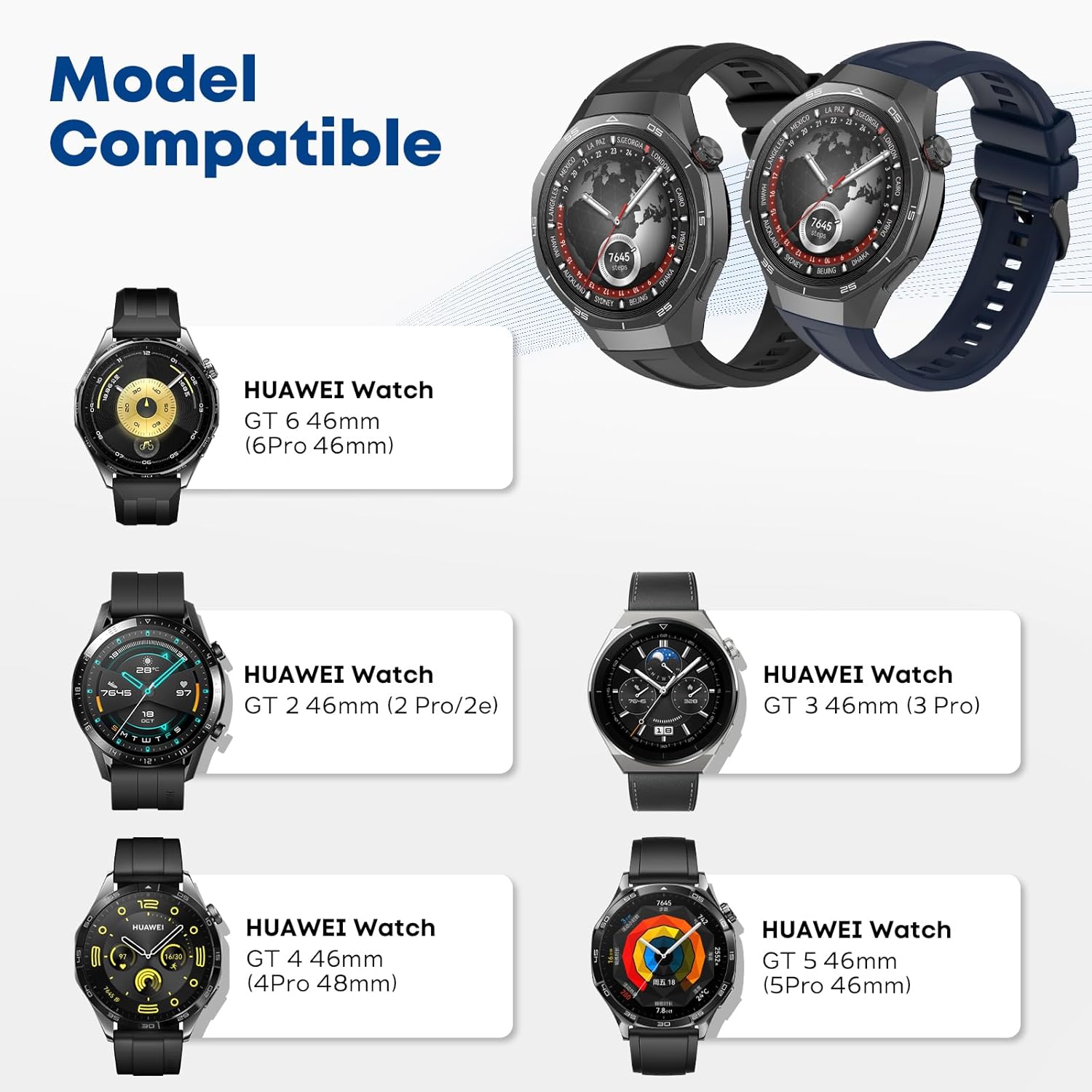 Detalle 2 de MIJOBS 2 Piece Silicone Straps for Huawei Watch GT Series (46 mm) – 22 mm Quick-Release Replacement Band