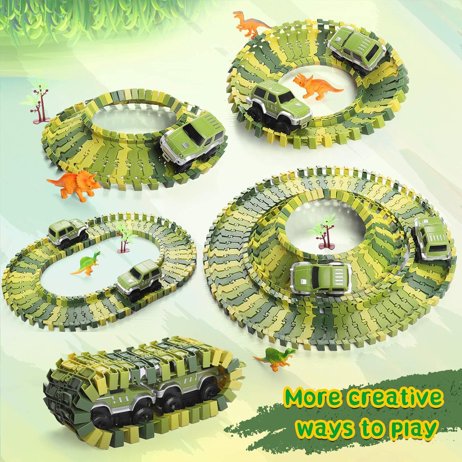 Thumbnail 4 de burgkidz Dinosaurier Rennstrecken Spielset – 360-Grad Looping, 387 Teile, inklusive 2 Rennwagen