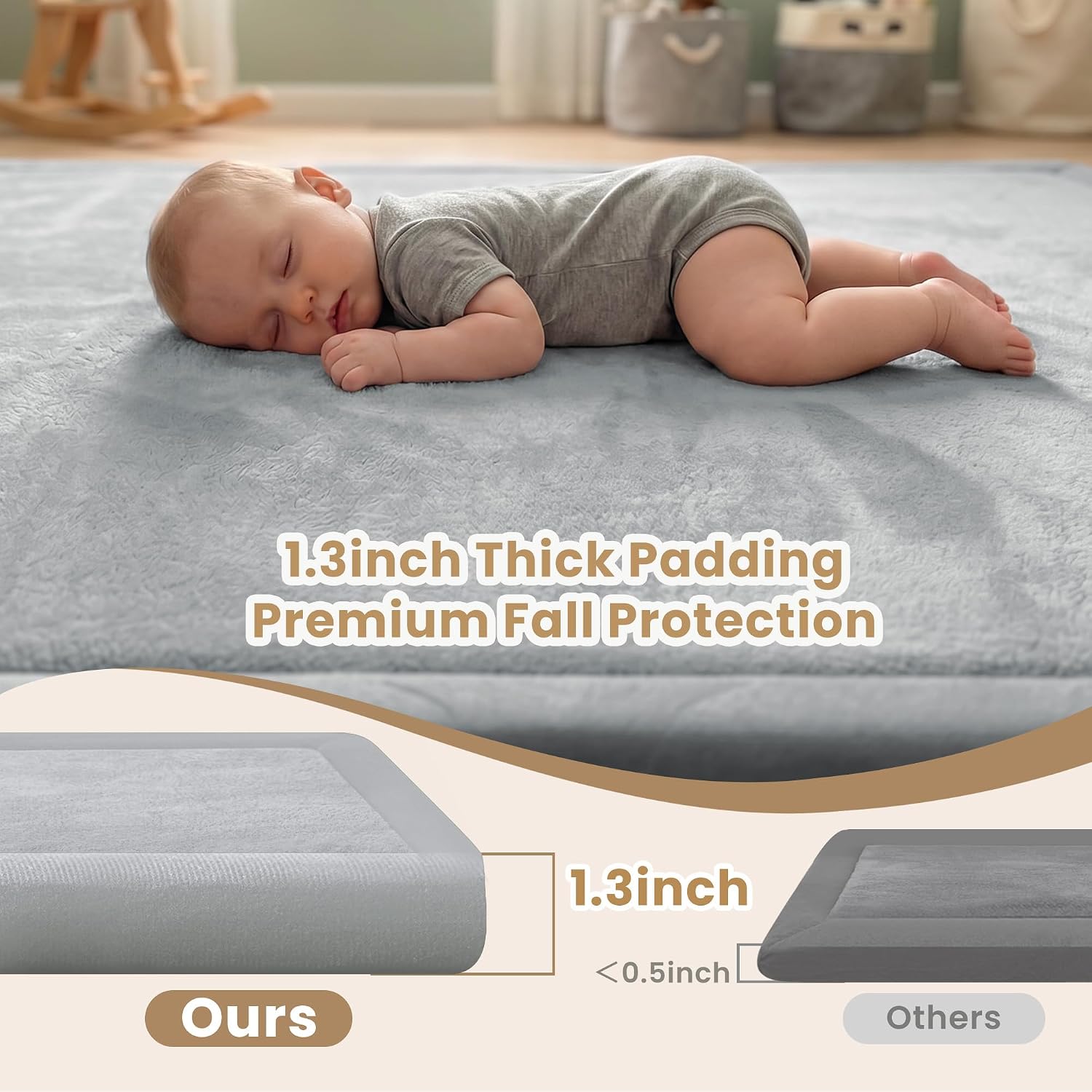 Detalle 2 de ACOMOPACK Baby Play Mat, 1.3-Inch Foam, 59" × 71", Light Gray