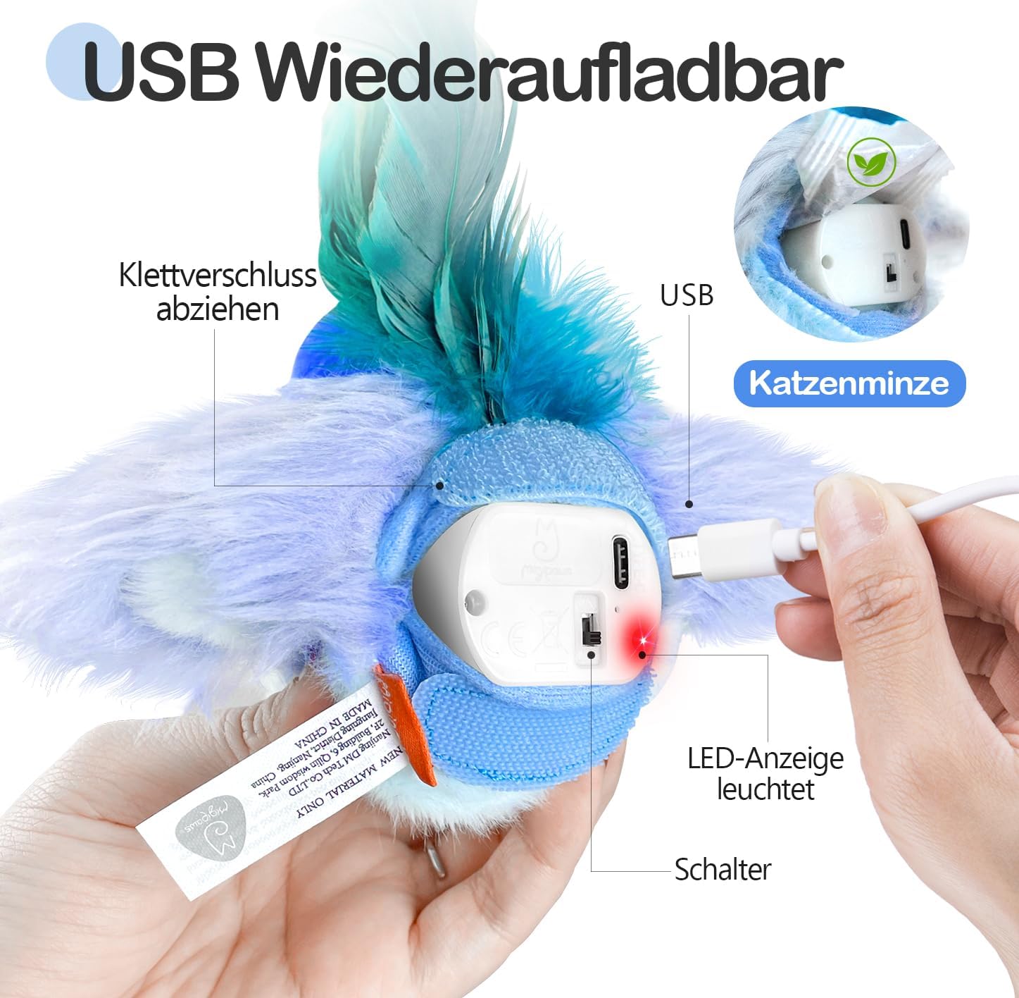 Detalle de Migipaws elektrisches Echsen-Plüsch-Katzenspielzeug mit Katzenminze, USB-wiederaufladbar